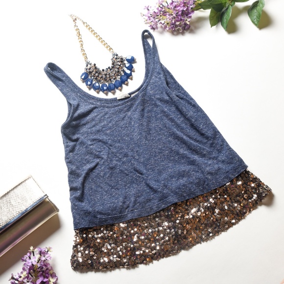 Mudd Tops - MUDD Cute Blue/Gold Sequins Trim Top - Size XS